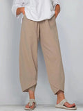 Women's Comfy Solid Color Elastic Waist Cotton Casual Pants