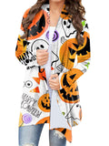 Women's Pumpkin Ghost Cat Printed Open Front Halloween Blouses