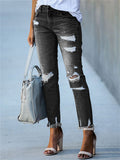Women's Casual Cozy Elastic Denim Ripped Jeans