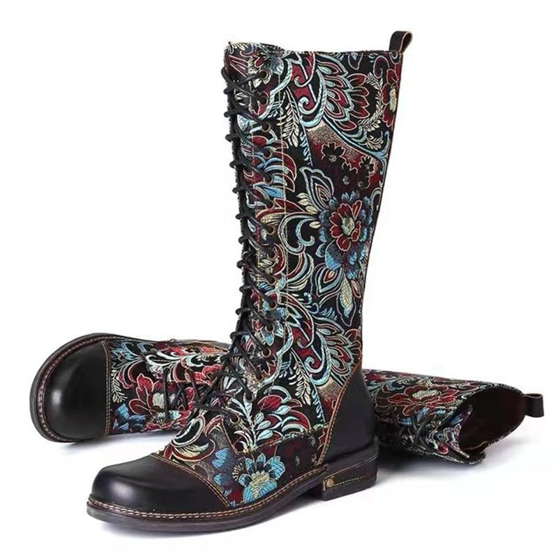 Vintage Style Pretty Fashion PU Zipper Printed Boots For Women