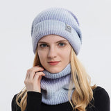 Winter Knitted Gradient Thermal Hats Scarf Set