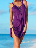 Casual Style Scoop Neck Solid Color Sleeveless A-Lined Beach Dress