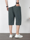 Men's Solid Color Casual Style Loose Straight Cropped Trousers