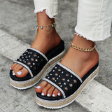 Women's Comfortable Rhinestone Denim Solid Color Slippers