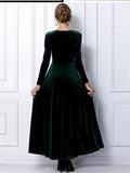 Elegant Velvet Wrap Neck Long Sleeve Maxi Dress for Evening