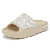 Beautiful Rhinestone Soft Thick Sole Summer Slides Slippers for Women