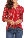 Casual Style Pullover V Neck Polka Dot Long Sleeve Silky Blouses