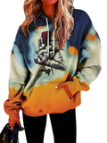 Stylish Contrast Color Printed Loose Hoodies