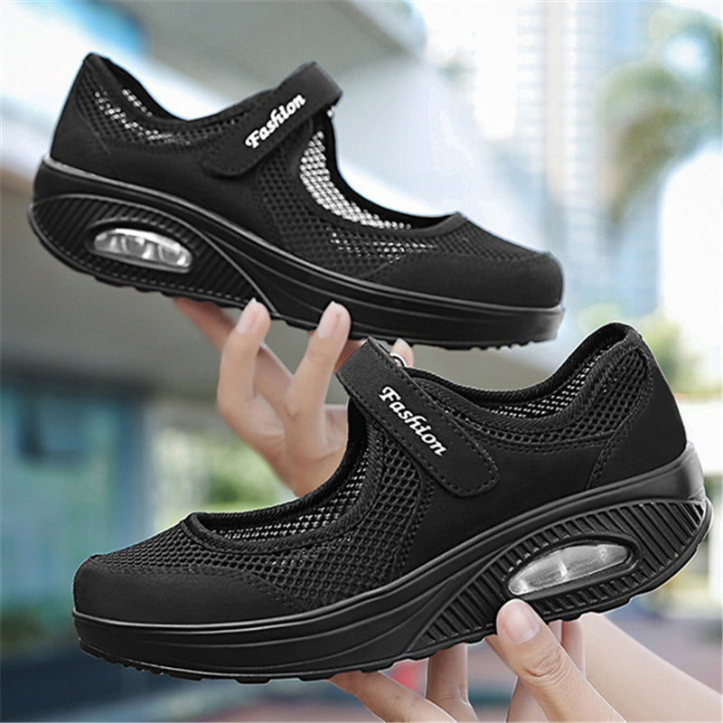 Rocker Bottom Velcro Mesh Flat Shoes