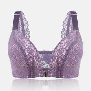 Women's Front Closure Lightly Lined Lace Bralette - Purple