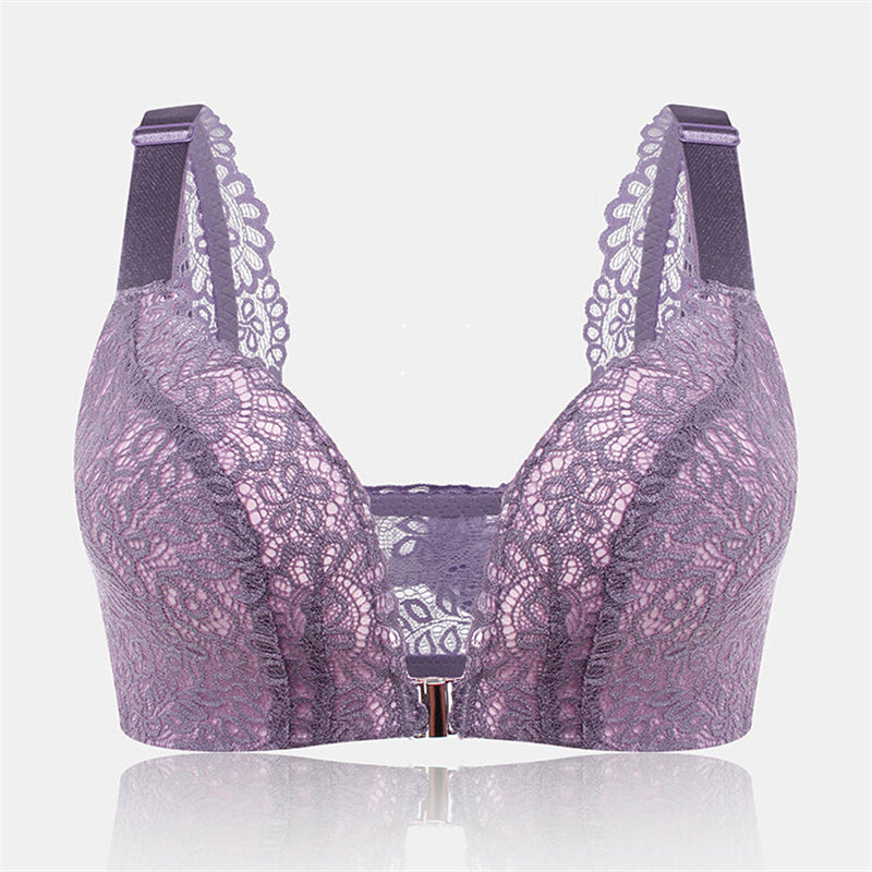 Women's Front Closure Lightly Lined Lace Bralette - Purple
