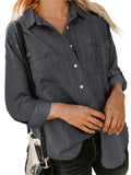 Spring Autumn New Extra Loose Pockets Roll-up Sleeves Women Shirts