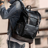 Men's British Style Zipper Adjustable Shoulder Strap PU Backpacks