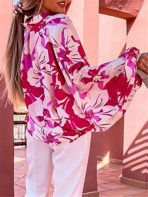 Women Floral Printed Turn-Down Collar Blouses
