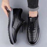 Men's Cozy Soft Rubber Sole Crocodile Pattern Waterproof PU Flat Shoes
