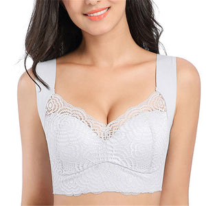 Plus Size Wireless Full Coverage Soft Lace Bralette - Grey