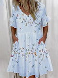 Casual Printed Short Sleeve Dresses With Pockets