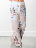 Women's Cute Floral Drawstring Wide-Leg Cotton Vacation Pants