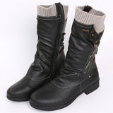 Fashion Keep Warm PU Leather Zipper Campus Style Women Boots