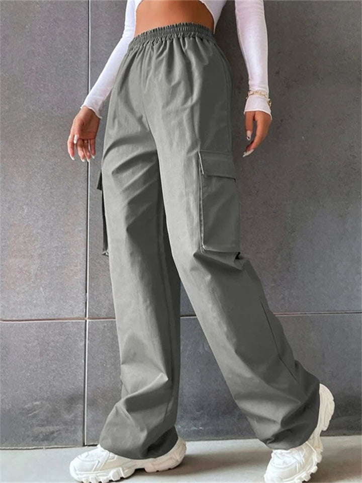 Cool Girl's Fashion Street Snap Elastic Waist Pocket Cargo Pants