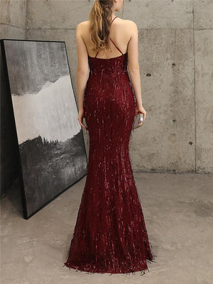 Shiny Halter Neck Full Length Womens Ball Dresses