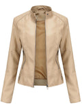 Women's PU Leather Stand Collar Slim Jacket