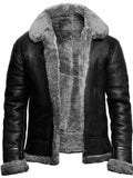 Mens Fashion Fleece Motorcycle Leather Jacket  Shearling Coats