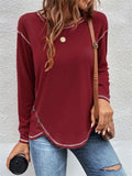 Casual Crewneck Pullover Irregular Hem Hide Belly Women Tops