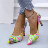 Ladies Unique High Heels Graffiti Pointed Toe Pumps