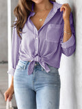 Autumn Leisure Stripe Lapel Long Sleeve Plus Size Women Blouses