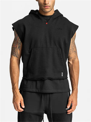 Cozy Large Size All Match Sleeveless Mens Cropped Hoodie