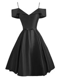 1950S Cold Shoulder Bow Satin Strap Dress
