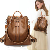 Women's Soft Leather Travel Leisure Multi-function Backpack