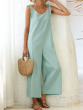 Women's Stylish Solid Color Sleeveless Loose Jumpsuit With Pocket