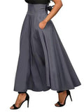 Female Vintage High Waist Solid Color Lace-up Maxi Skirts