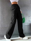 Cool Girl's Fashion Street Snap Elastic Waist Pocket Cargo Pants
