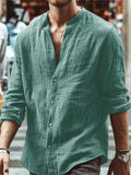 Men's Solid Color Casual Long-Sleeved Lapel Linen Shirt