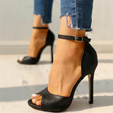 Sexy Peep Toe Ankle Strap Snake Pattern Red Heels Sandals