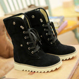 Extra Warm Lace Up Flat Heel Fur Lining Mid-Calf Snow Boots