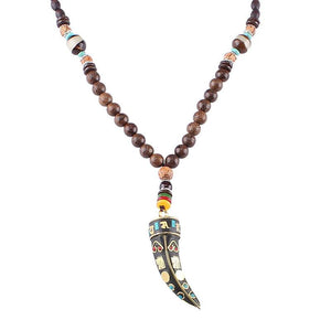 Fabulous Design Ethnic Horn Shaped Pendant Beaded Necklace