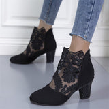 Sexy Lace Back Zipper Chunky Heels Pumps for Women