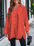 Women's Holiday Roll Up Long Sleeve Button Down Oversized Blouses