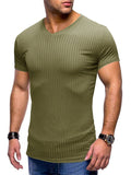 Men's Summer Knitted Sporty V Neck Short Sleeve T-shirts