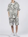 Buttons-Up Printed Short Sleeve 2-Pieces Sets