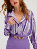 Comfort Button Down Striped Blouses for Office Lady
