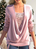 Women's Luxury Contrast Color Sequins Faux Two Shirts