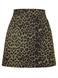 Sexy Sweeter Leopard Print Zipper Solid Color Skirt With Split Hem