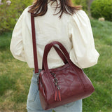 Fashion Elegant Leather Handbag Large Capacity Tassel Ornaments Shoulder Bag