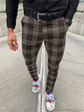 Men's Classic Plaid Skinny Pencil Pants with Pocket