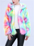 Fashion Hooded Colourful Faux Fur Thicken Lady Gorgeous Coats